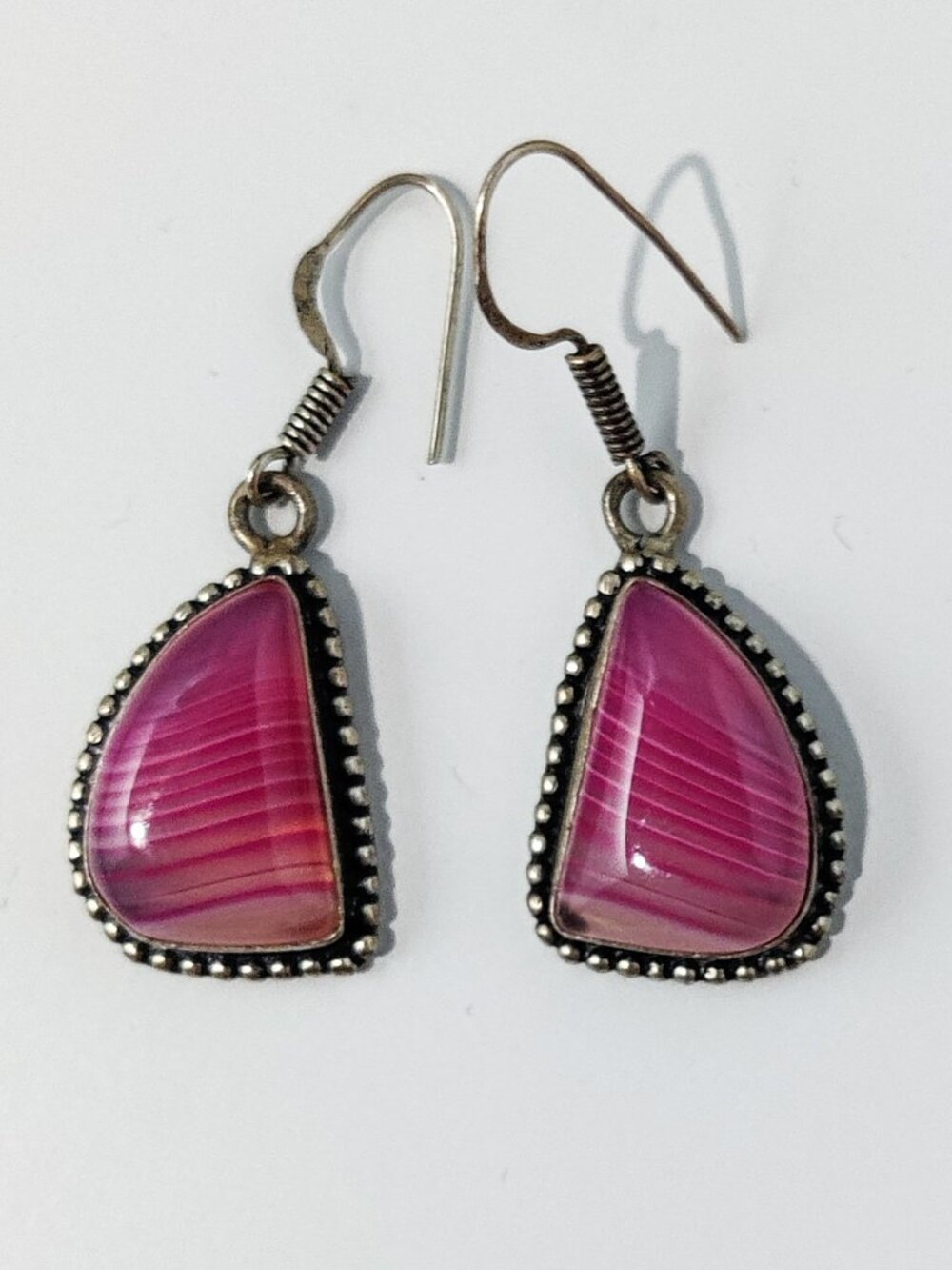 Pink Banded Agate Earrings 925 Sterling Silver